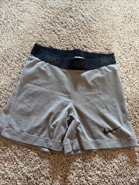 Nike Women's Gray Athletic Shorts with Black Logo Waistband
